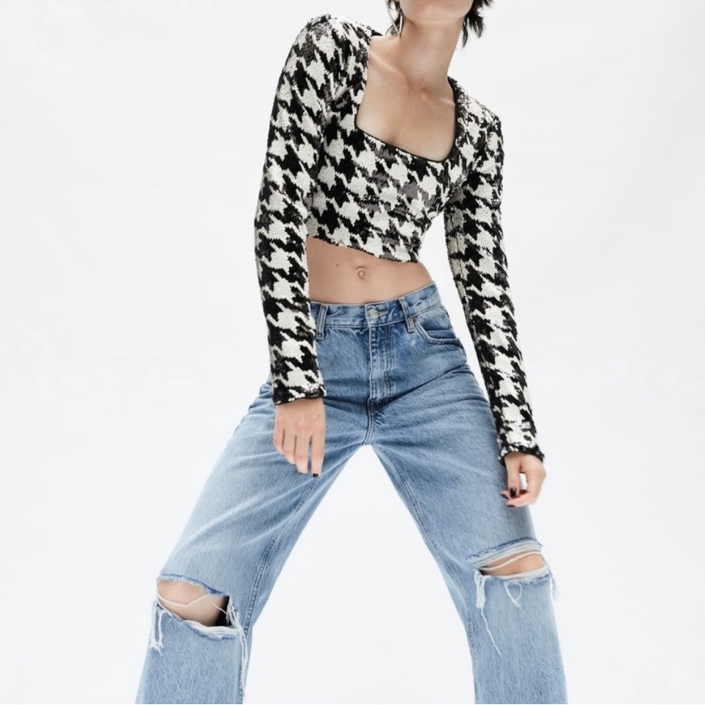 ZARA Black and White Sequin Top